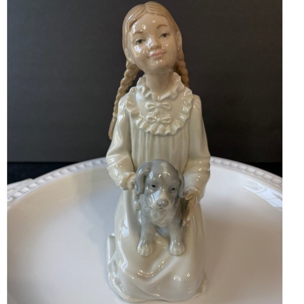 NAO by Lladro Kneeling Girl with Puppy Dog Figurine